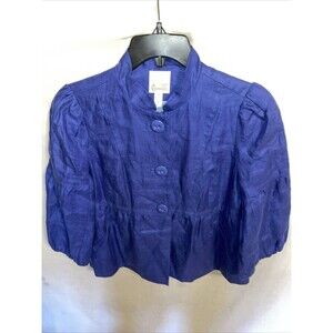 Elevenses Women’s Dressy Blouse Size 2 Blue Linen /Cotton 1/2 Sleeve Party